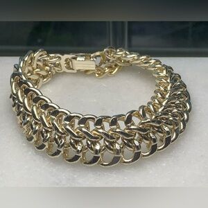 Vintage Gold Tone Double Chain Link Bracelet Chunky 90s Statement 7”